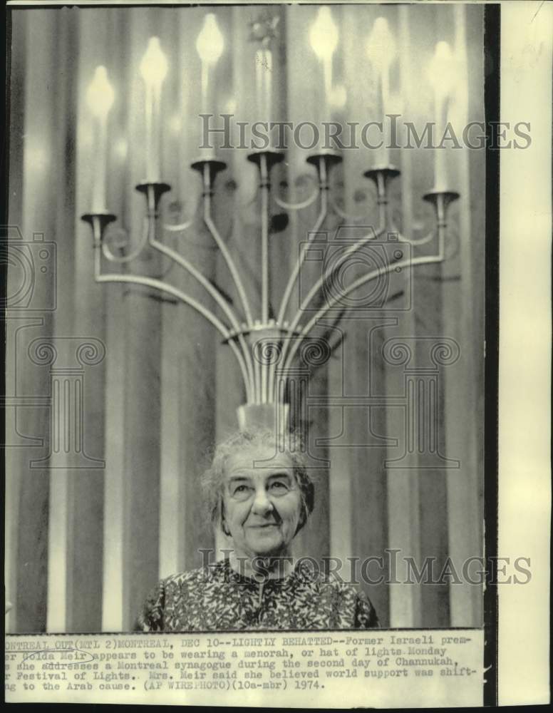 1974 Former Premier Golda Meir address Montreal synagogue - Historic Images
