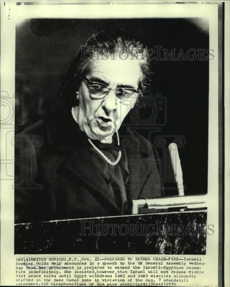 1970 Israeli Premier Golda Meir speaks to UN General Assembly in NY - Historic Images