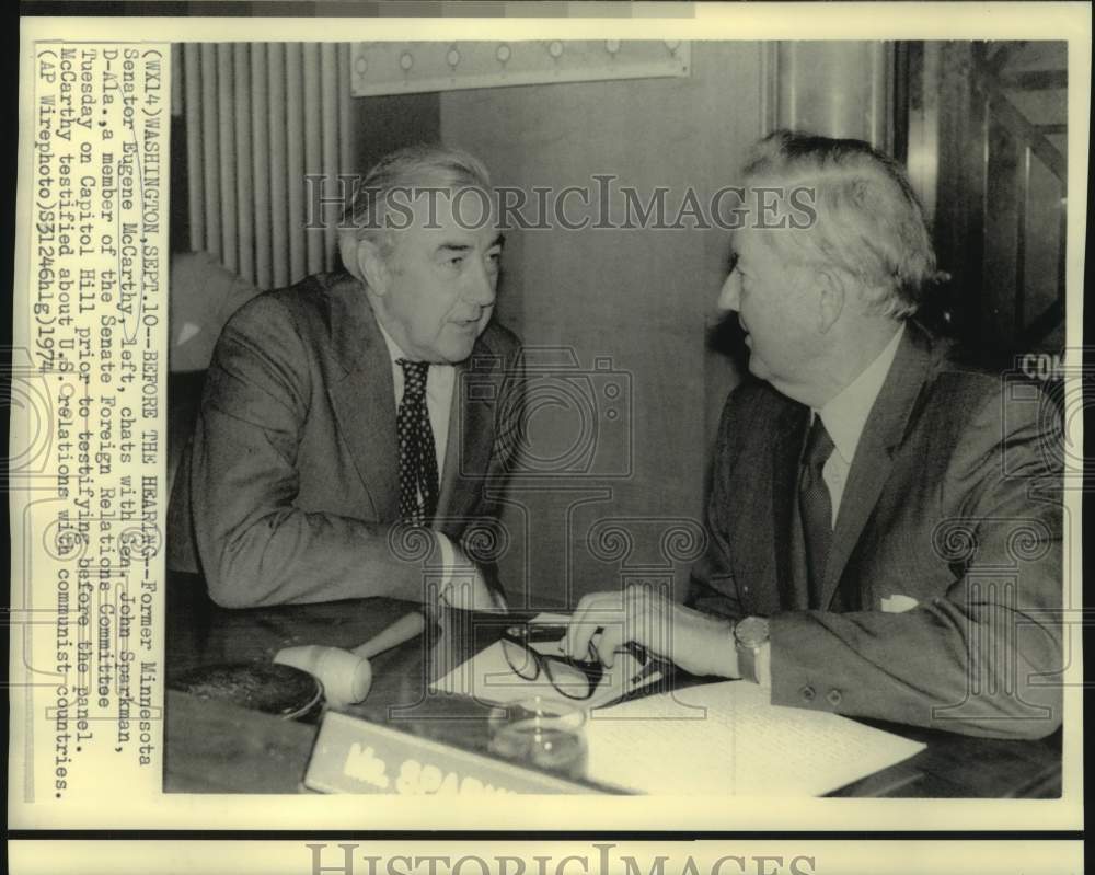 1974 Former Senator McCarthy chats with Senator Sparkman - Historic Images