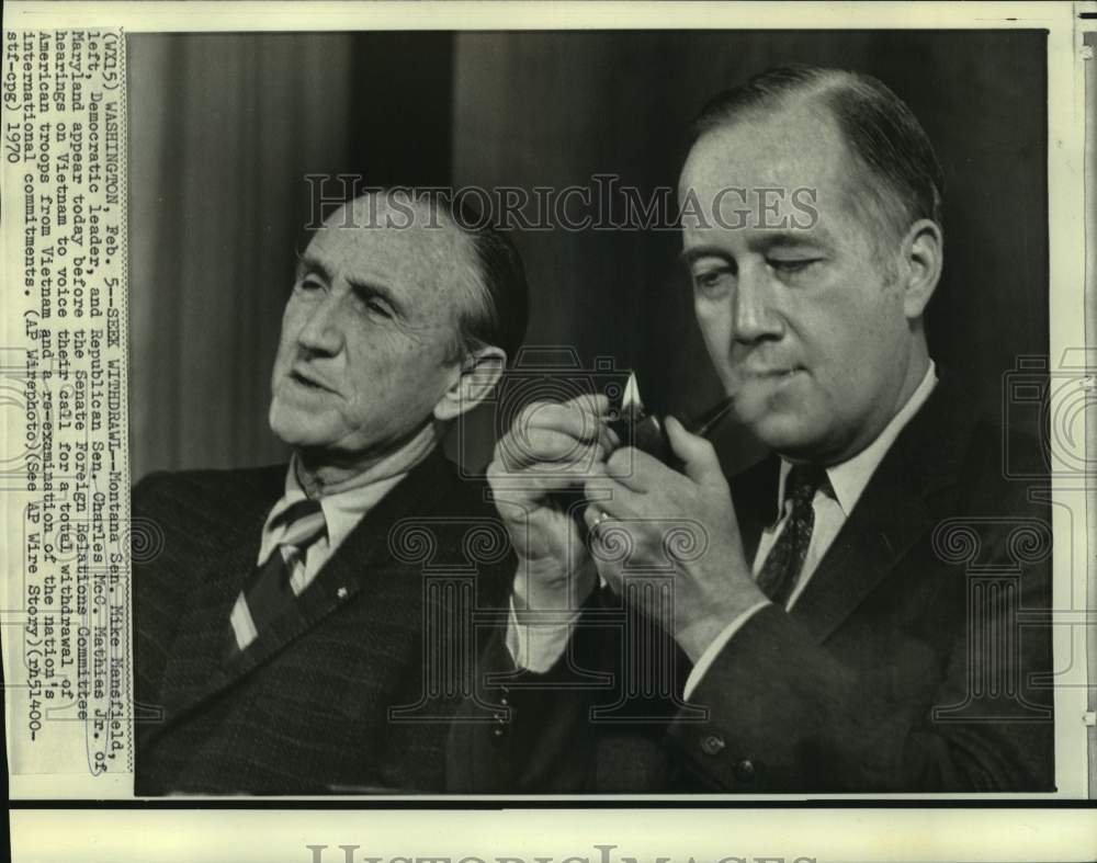 1970 Senators Mansfield and Mathias at Senate Foreign Relations - Historic Images