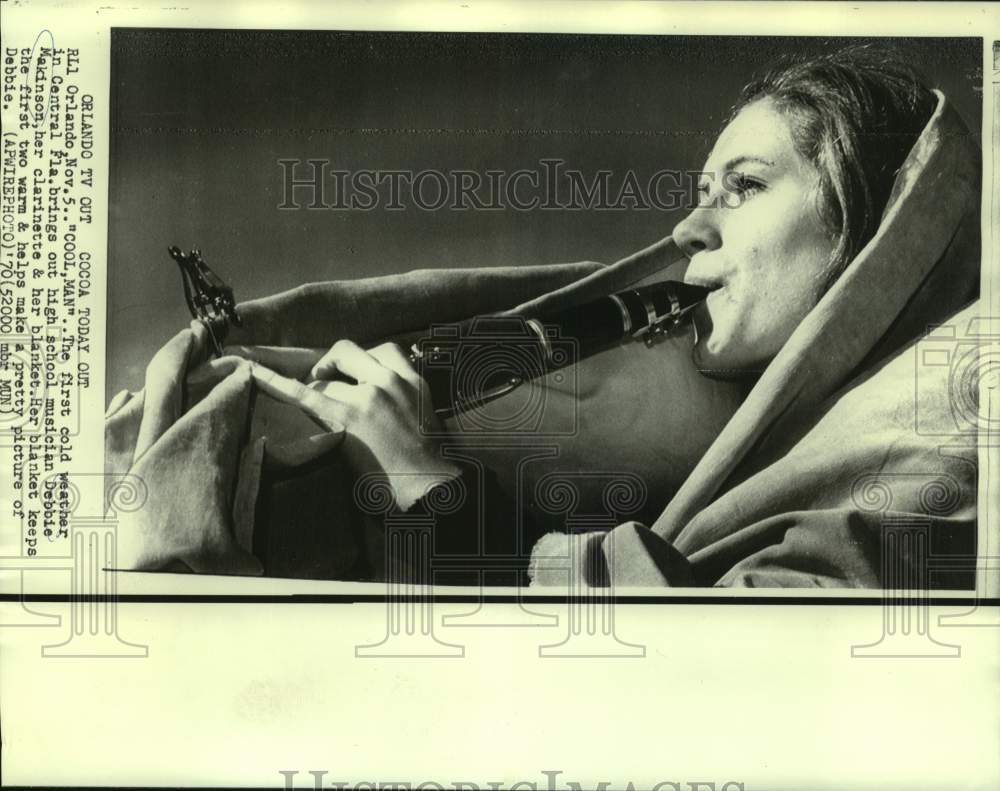 1970 Debbie Makinson with her clarinette and blanket in Central FL - Historic Images