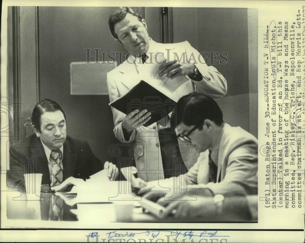 1972 Education Superintendent Louis Michot and others at House Ways - Historic Images