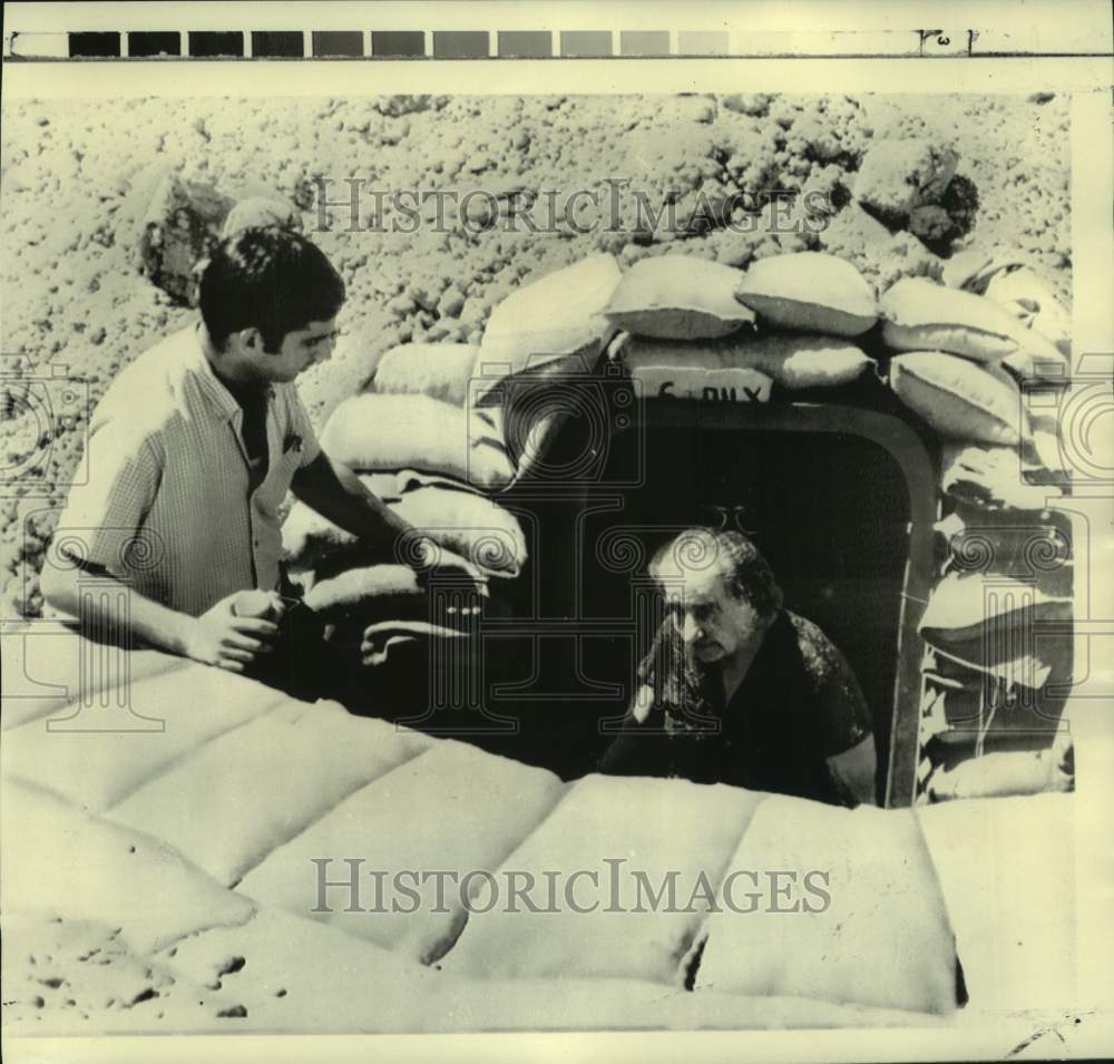 1970 Israeli Premier Golda Meir emerges from Israeli-held bunker - Historic Images