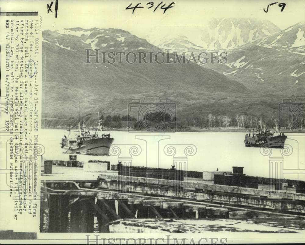 1972 Japanese salmon gillnetters under Coast Guard escort in Kodiak - Historic Images