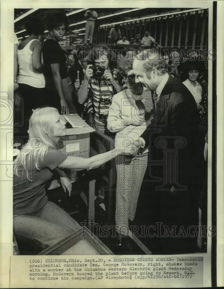 1972 Presidential candidate McGovern greets Columbus Electric worker - Historic Images