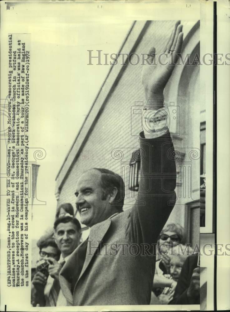 1972 Presidential candidate McGovern waves to Hartford crowd - Historic Images