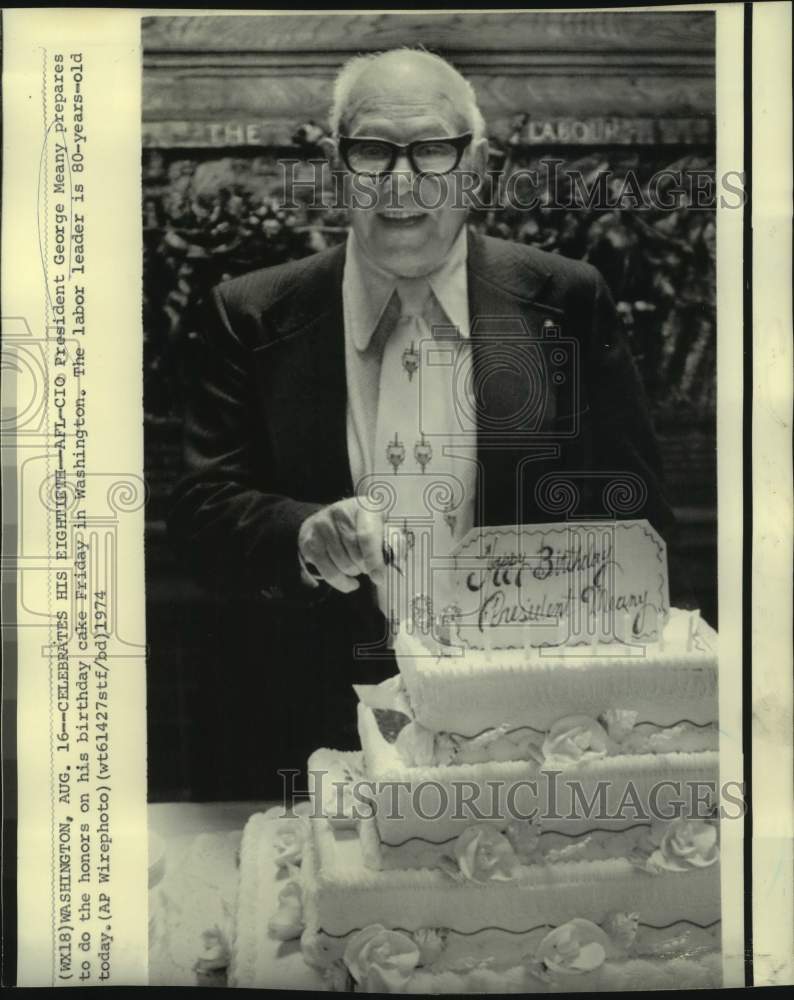 1974 AFL-CIO President George Meany celebrates 80th birthday - Historic Images