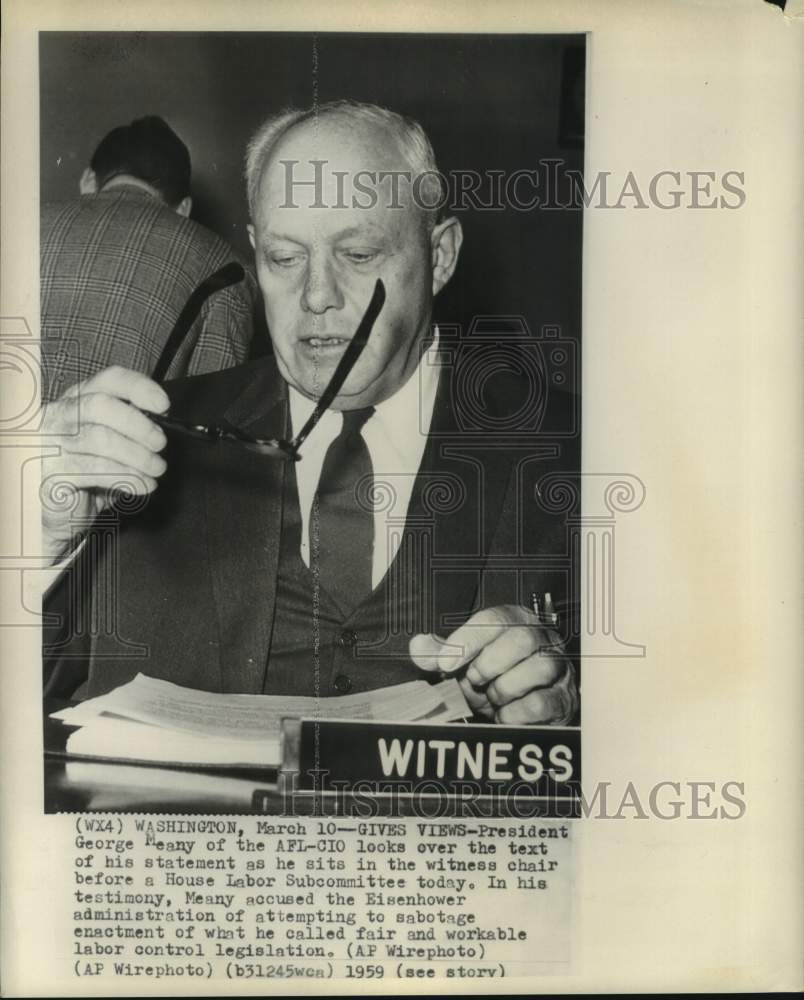 1959 AFL-CIO President George Meany testifies at House Labor hearing ...