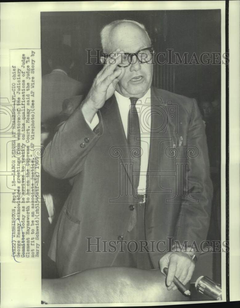 1969 AFL-CIO chief George Meany acknowledges greetings from senators - Historic Images