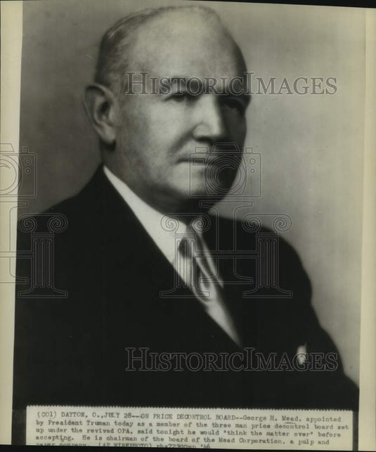 1946 Press Photo Chairman of the Board of Mead Corporation George H. Mead-Historic Images
