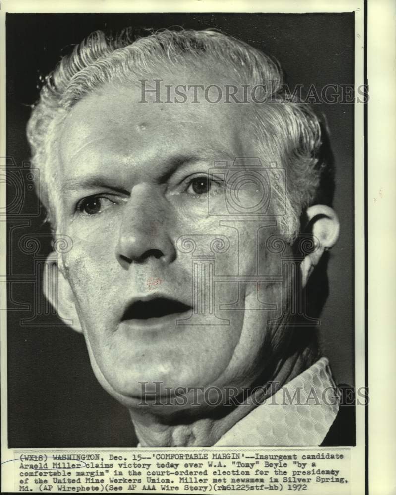 1972 Arnold Miller claims victory in United Mine Workers union - Historic Images