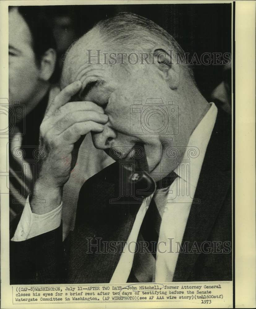 1973 Former AG John Mitchell rest at Senate Watergate Committee - Historic Images