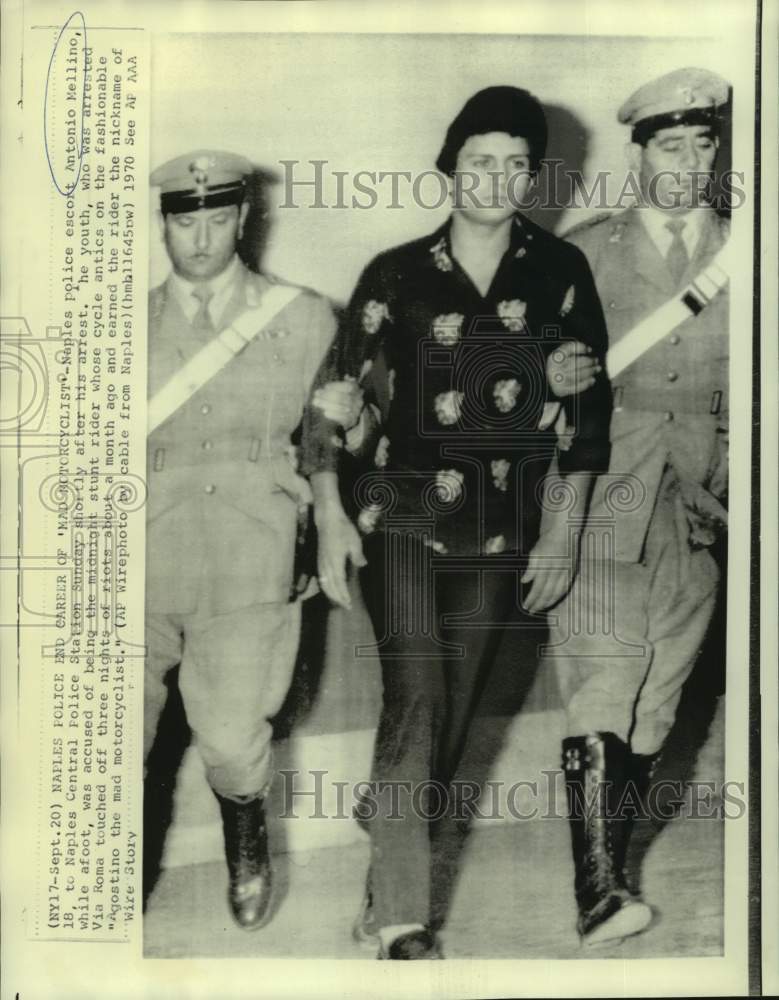 1970 "Mad Motorcyclist," Antonio Mellino arrested by Naples police-Historic Images