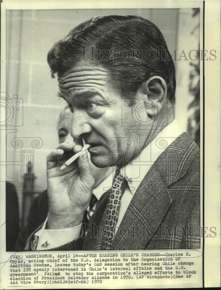 1972 OAS acting chief Charles Mayer leaving organization&#39;s meeting - Historic Images