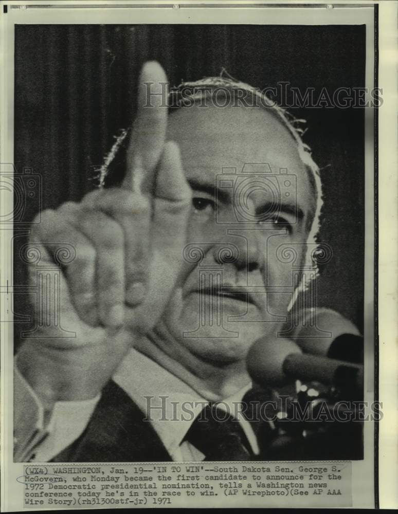 1971 Senator George McGovern, first candidate to announce candidacy - Historic Images