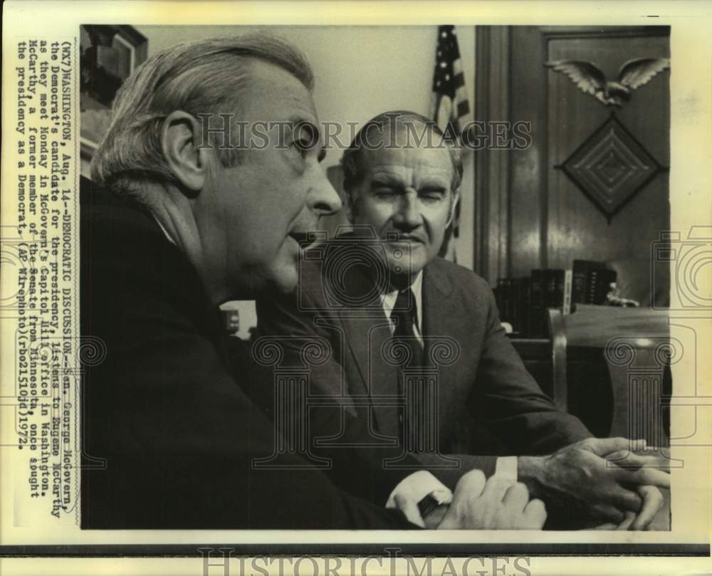 1972 Senator George McGovern and McCarthy meet in McGovern&#39;s office - Historic Images