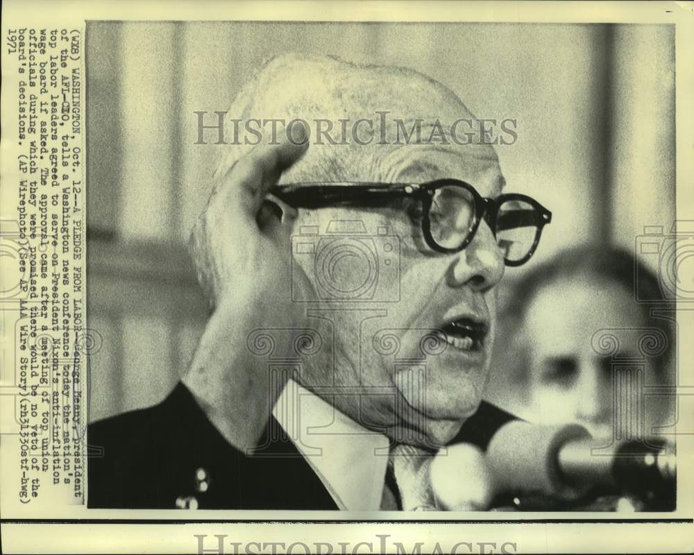 1971 AFL-CIO President George Meany at Washington news conference ...
