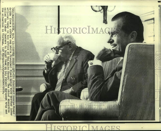 1970 White House coffee break with George Meany and President Nixon - Historic Images