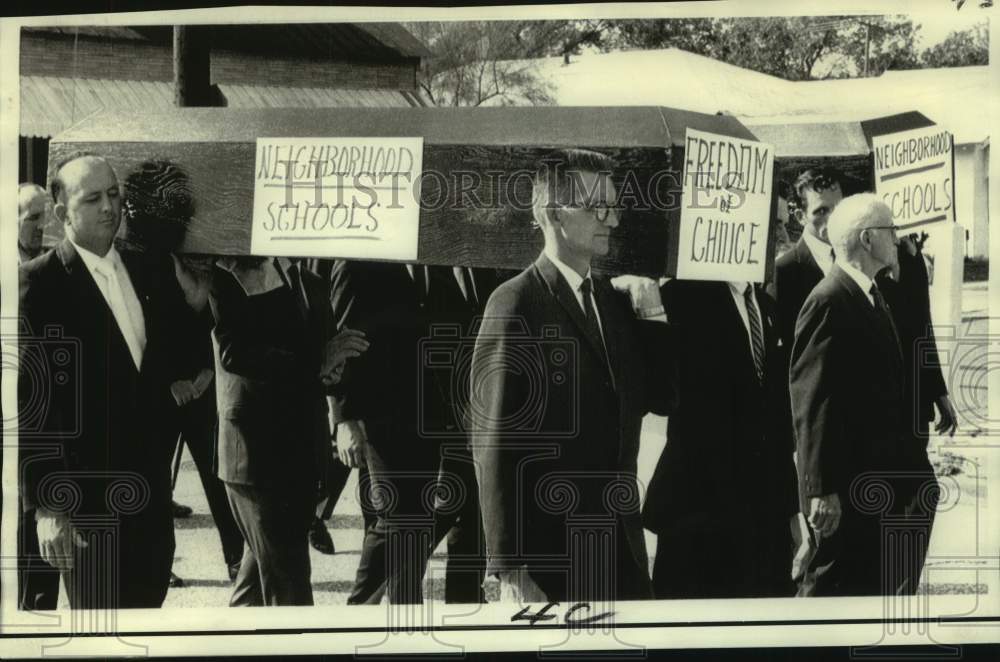 1970 Concerned Parent of Mobile carry coffins in demonstration in AL - Historic Images