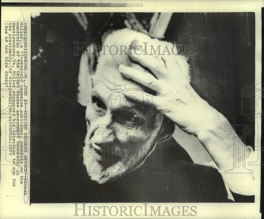 1975 Harrisonburg, VA Ernest Miller, 77-year-old magazine publisher - Historic Images