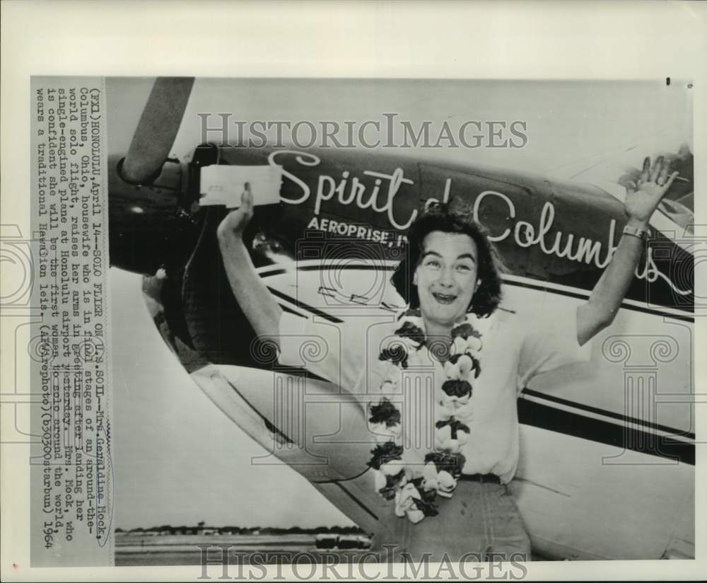 1964 Press Photo Around-the-world solo pilot Geraldine Mock in Honolulu, Hawaii - Historic Images