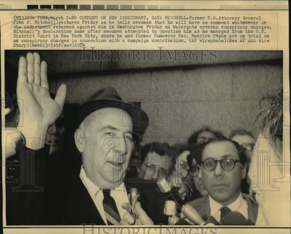 1974 John Mitchell tells newsmen no comment at US District Court - Historic Images