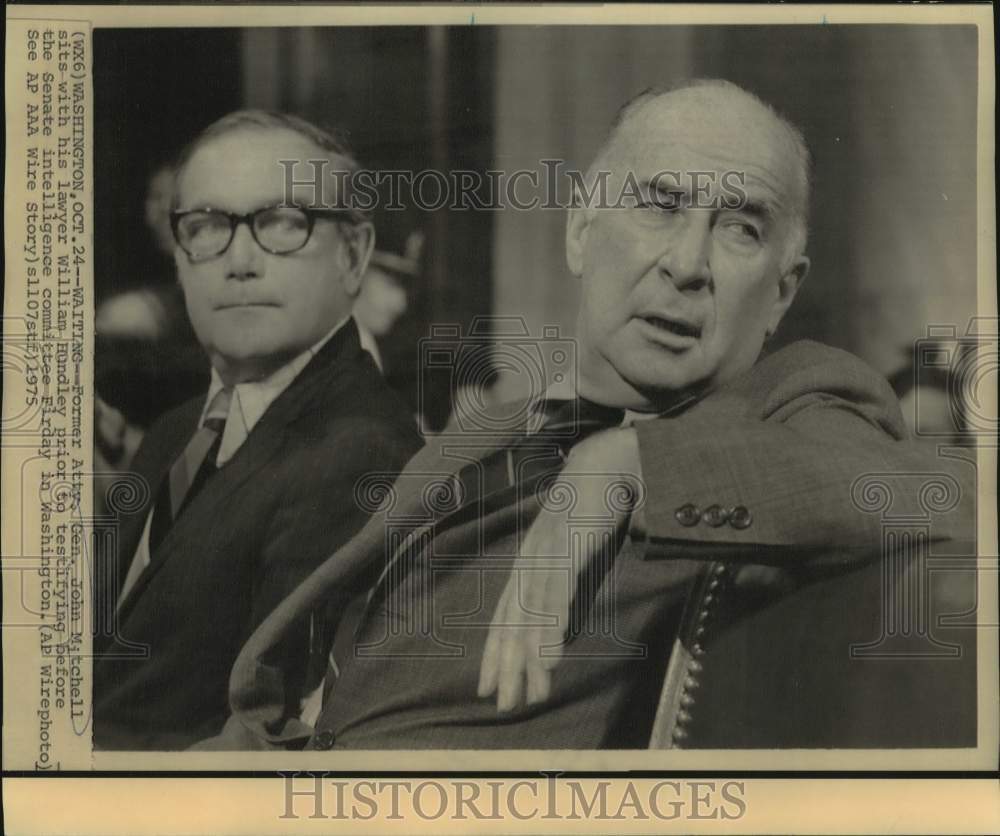 1975 John Mitchell and William Hundley at Senate Intelligence - Historic Images