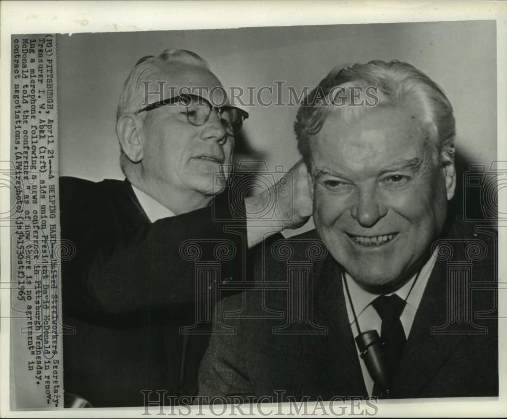 1965 Steelworkers I.W. Abel removes McDonald&#39;s microphone in PA - Historic Images