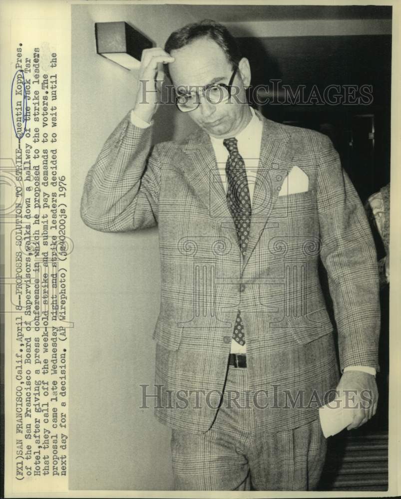 1976 Press Photo San Francisco Board President Quentin Kopp at Jack Tar Hotel - Historic Images