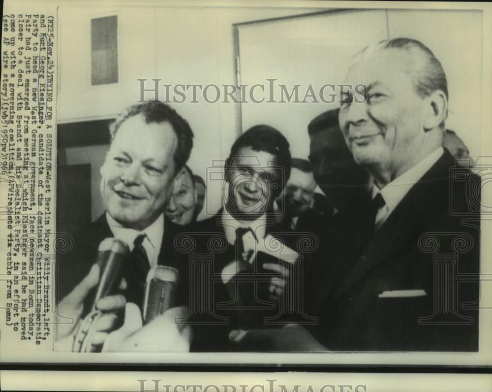 1966 West Berlin's Willy Brandt and Kiesinger with newsmen in Bonn-Historic Images