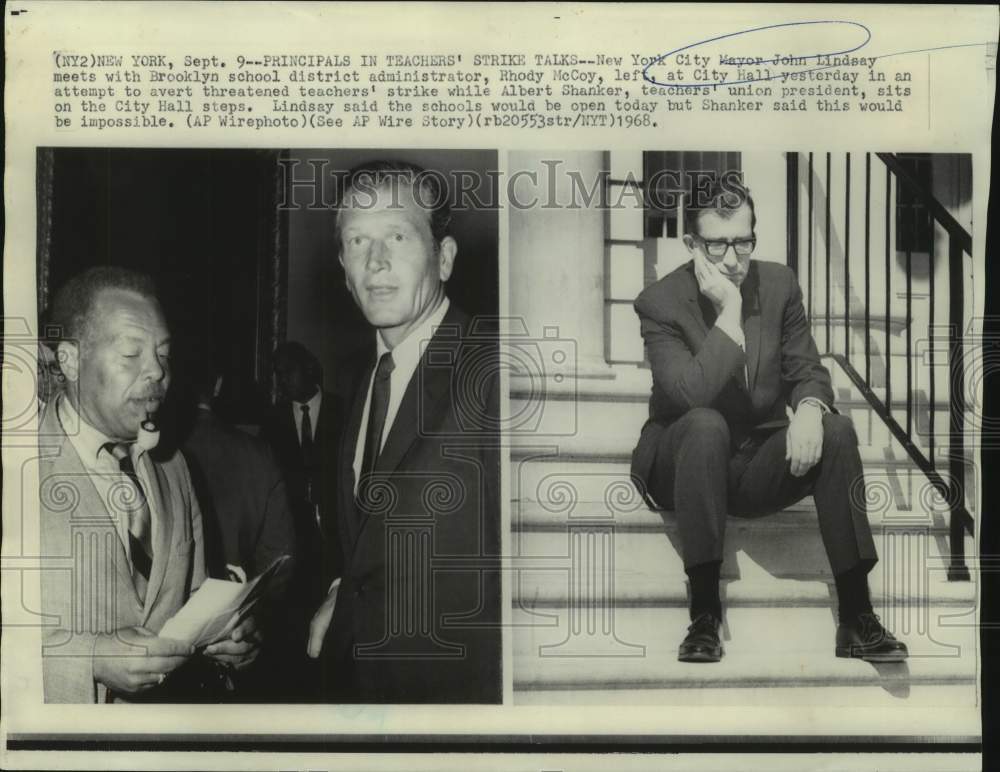 1968 Press Photo New York Mayor Lindsay and principals in teachers' strike talk - Historic Images