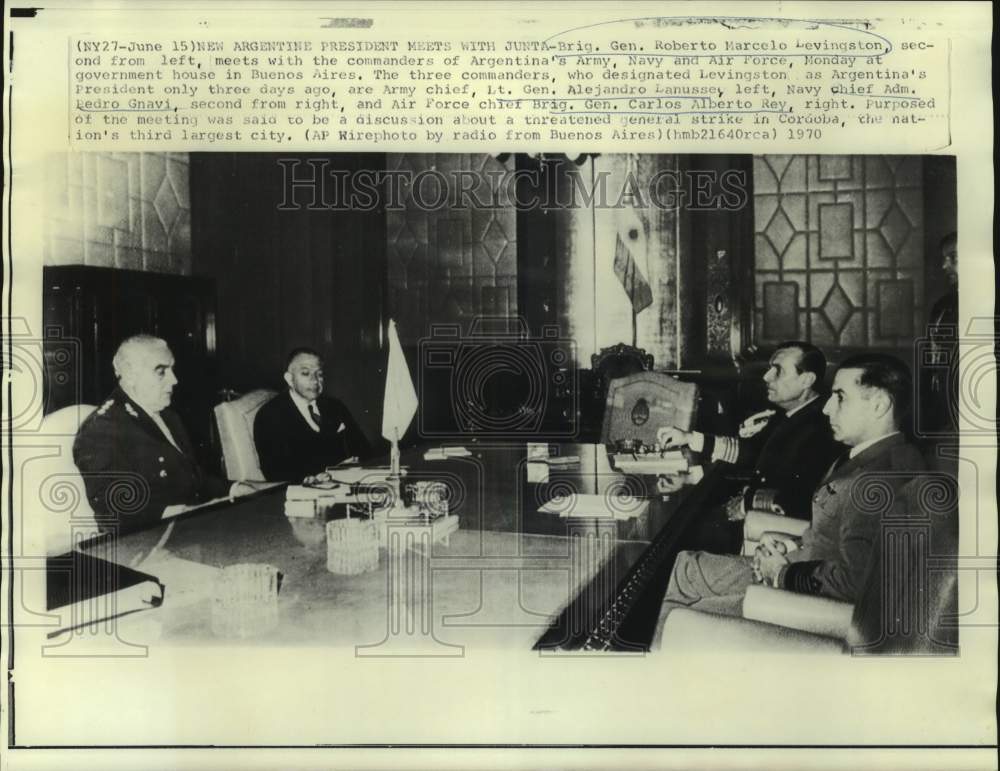 1970 Argentina&#39;s President Levingston and military officials confer - Historic Images