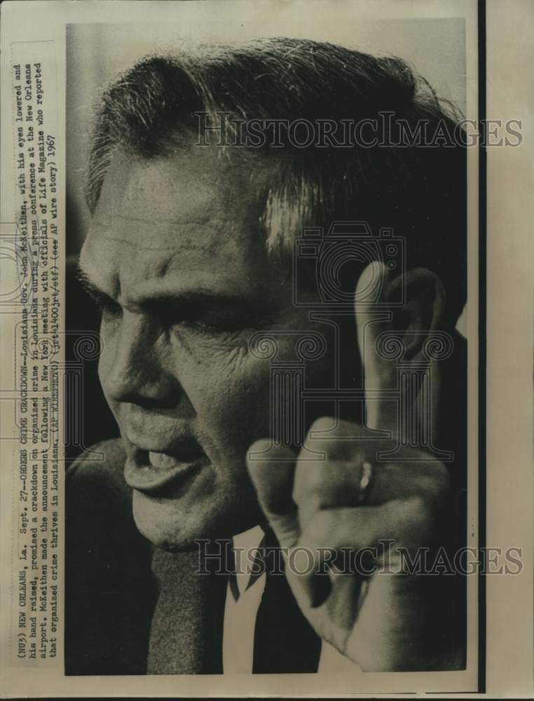 1967 Louisiana Governor McKeithen at New Orleans news conference - Historic Images