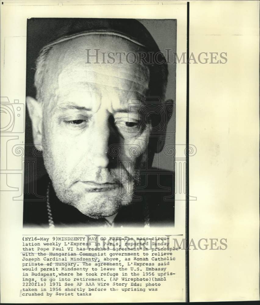 1956 Joseph Cardinal Mindszenty, Roman Catholic Hungarian primate - Historic Images