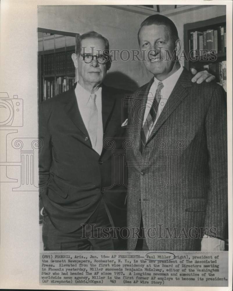 1963 Press Photo Paul Miller new AP President and former President McKelway - Historic Images