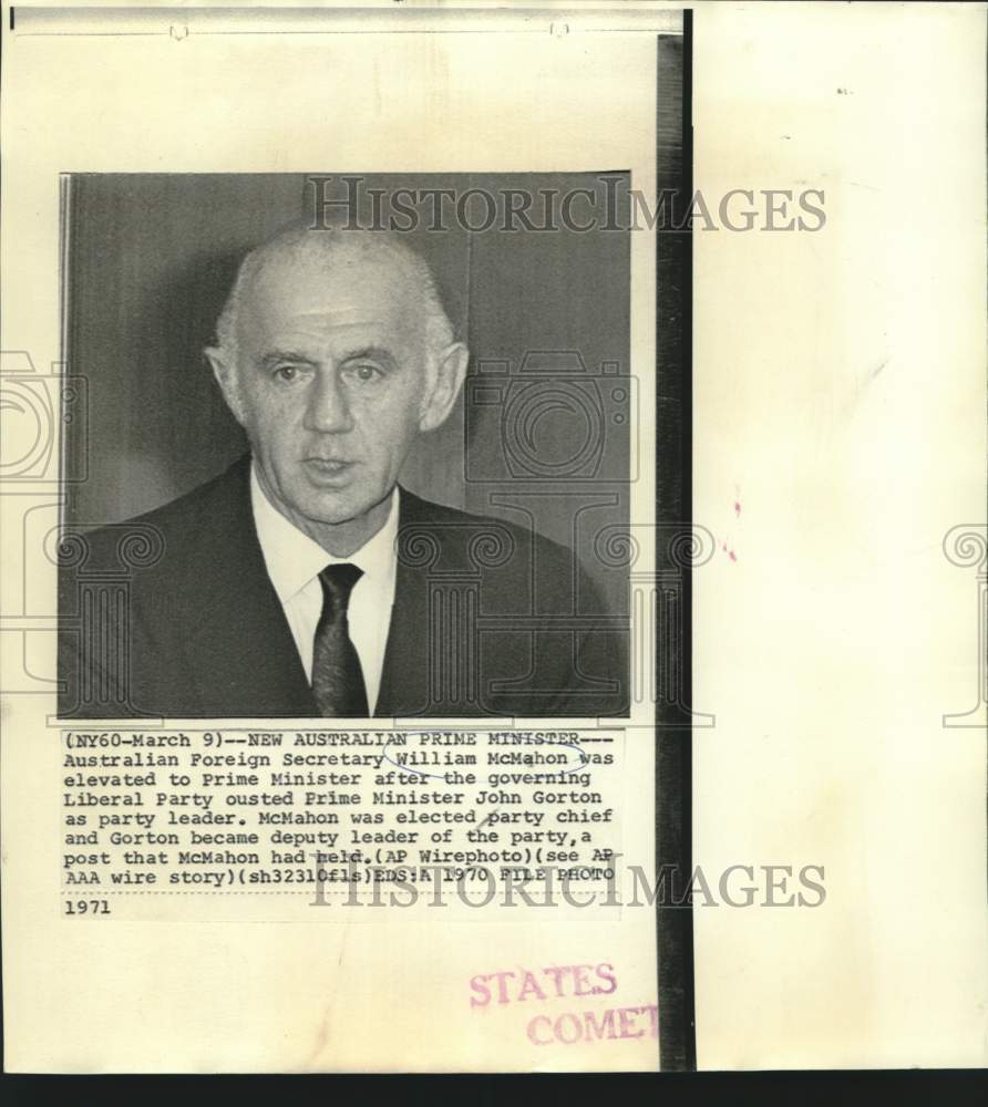 1970 Australian Foreign Secretary elevated to Prime Minister - Historic Images