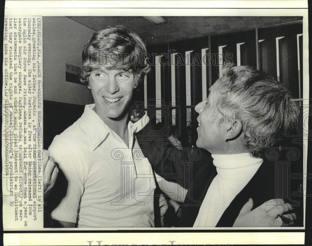 1974 Dominic Martinez greets freed father Eugenio from Elgin AFB - Historic Images