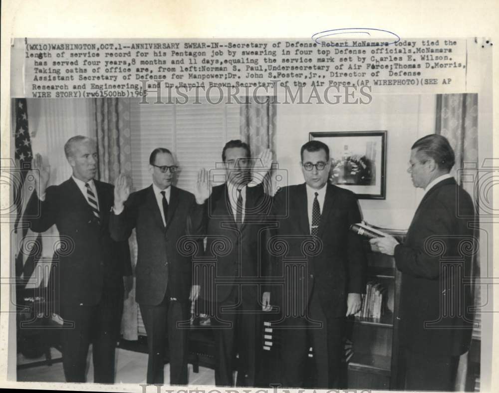 1965 Defense Secretary McNamara swears in Defense officials - Historic Images