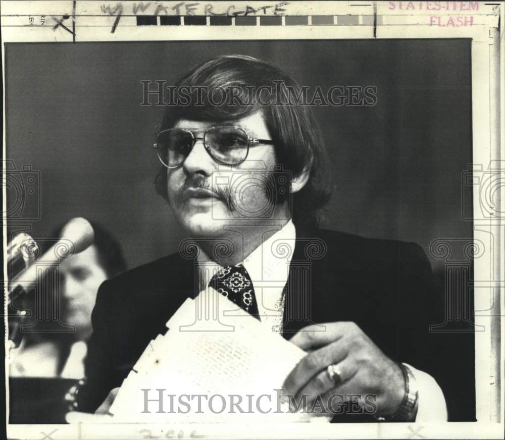 1973 Michael McMinoway before Senate Watergate hearing - Historic Images
