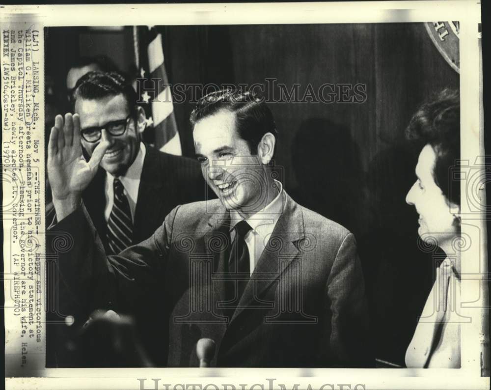 1970 Governor and Mrs. Milliken with Lt. Governor Brickley and press - Historic Images