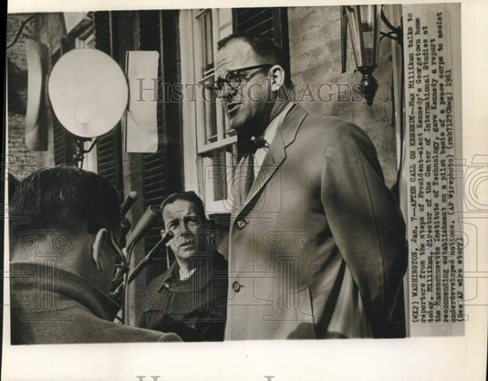 1961 Max Milliken with reporters at President-elect Kennedy's home - Historic Images