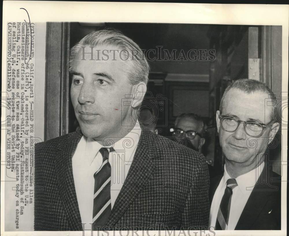 1965 James Mintkenbaugh escorted by FBI to Commissioner&#39;s office - Historic Images