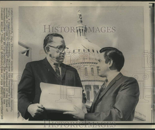 1969 Ronald Geisler delivers Nixon's budget to "Fishbait" Miller-Historic Images