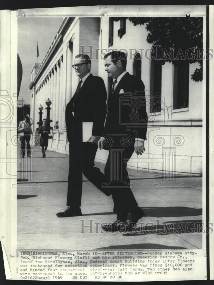 1969 Richmond Flowers and attorney Beddow leave federal court in AL - Historic Images