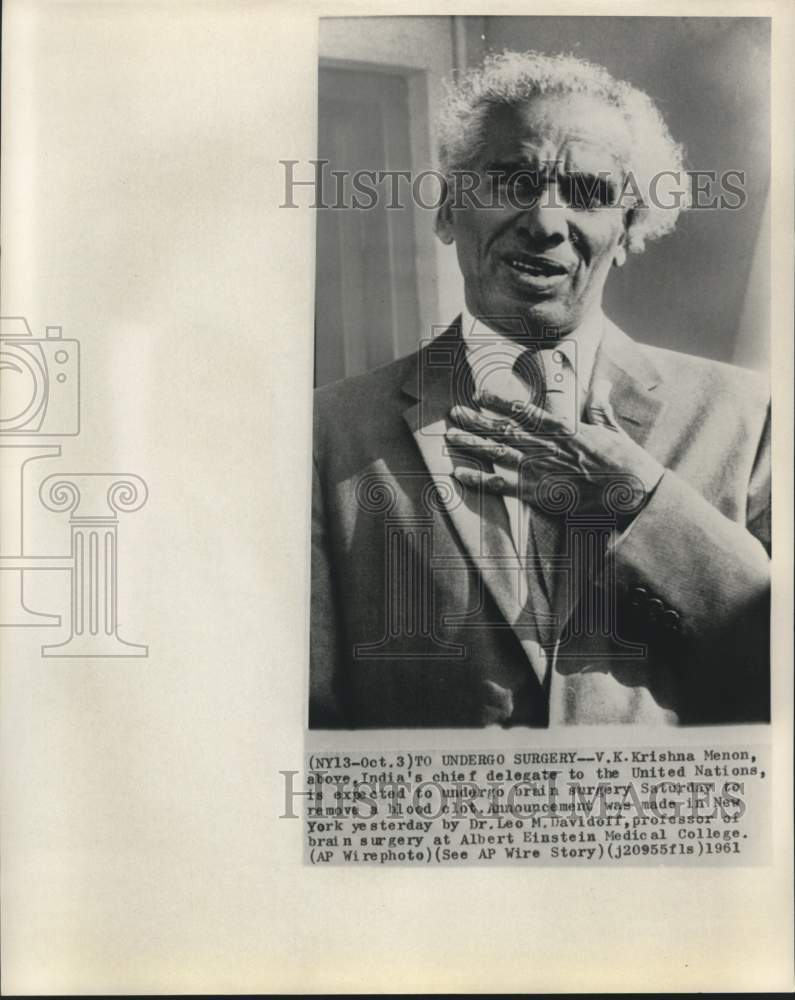 1961 India&#39;s chief delegate to United Nations V.K. Krishna Menon - Historic Images