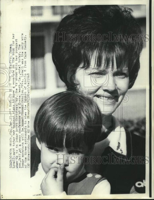 1968 Astronaut James Lovell's wife and son at news conference in FL - Historic Images