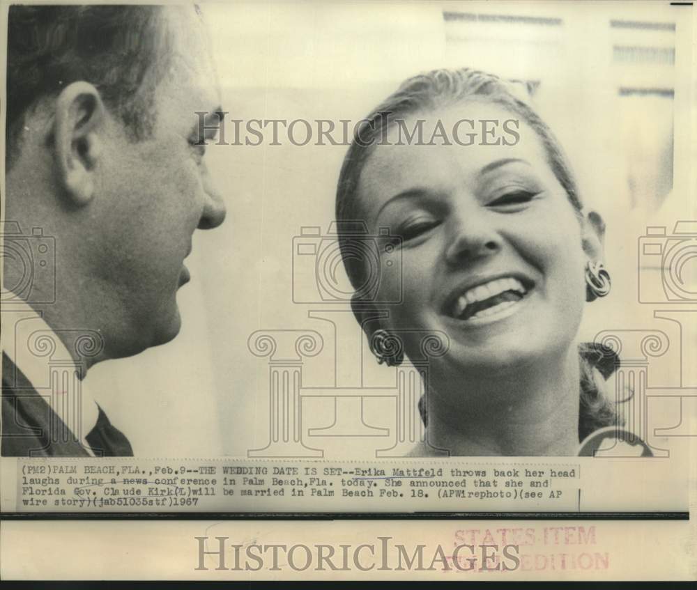 1967 Erika Mattfeld with Governor Kirk, laughs at news conference - Historic Images