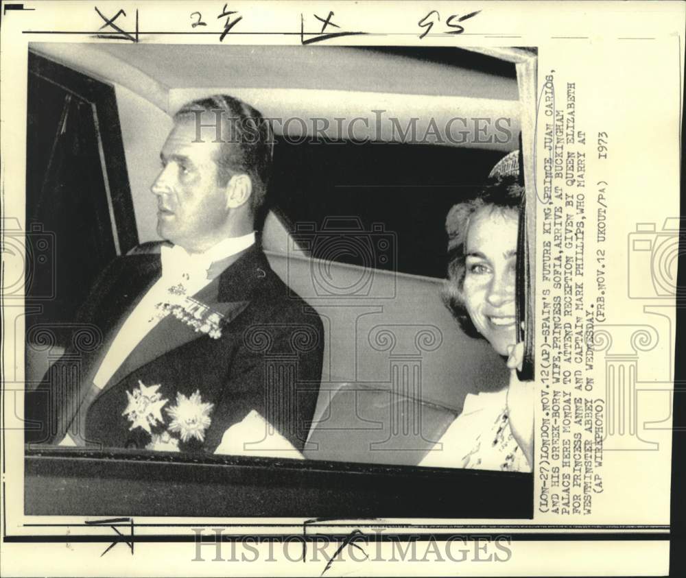 1973 Spain&#39;s Prince Juan Carlos and Princess Sofia arrive in London - Historic Images