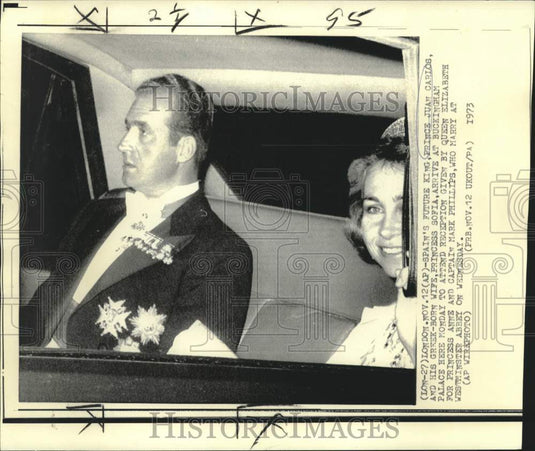 1973 Spain's Prince Juan Carlos and Princess Sofia arrive in London - Historic Images