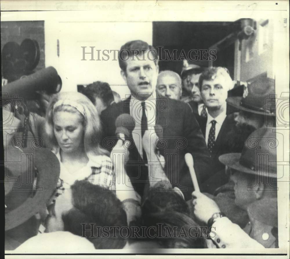 1969 Senator Edward Kennedy with newsmen in Edgartown, MA - Historic Images